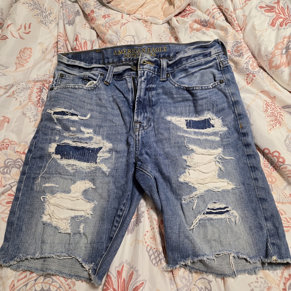 American Eagle Outfitters Blue Distressed Jean Shorts